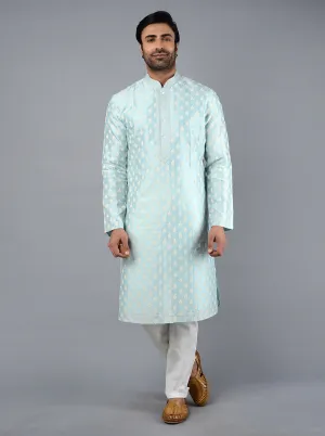 Powder Blue Embroidered Regular Fit Kurta Pajama | Siddhesh Chauhan