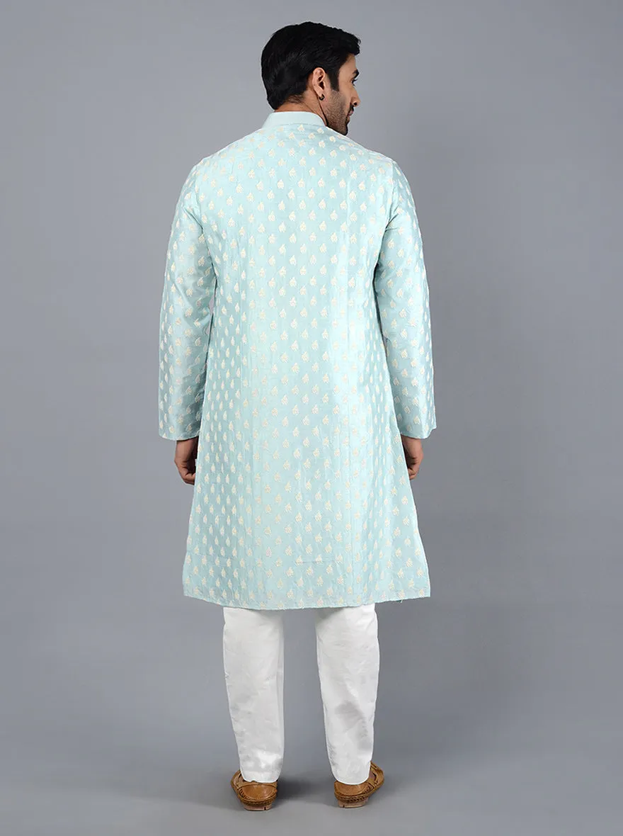 Powder Blue Embroidered Regular Fit Kurta Pajama | Siddhesh Chauhan