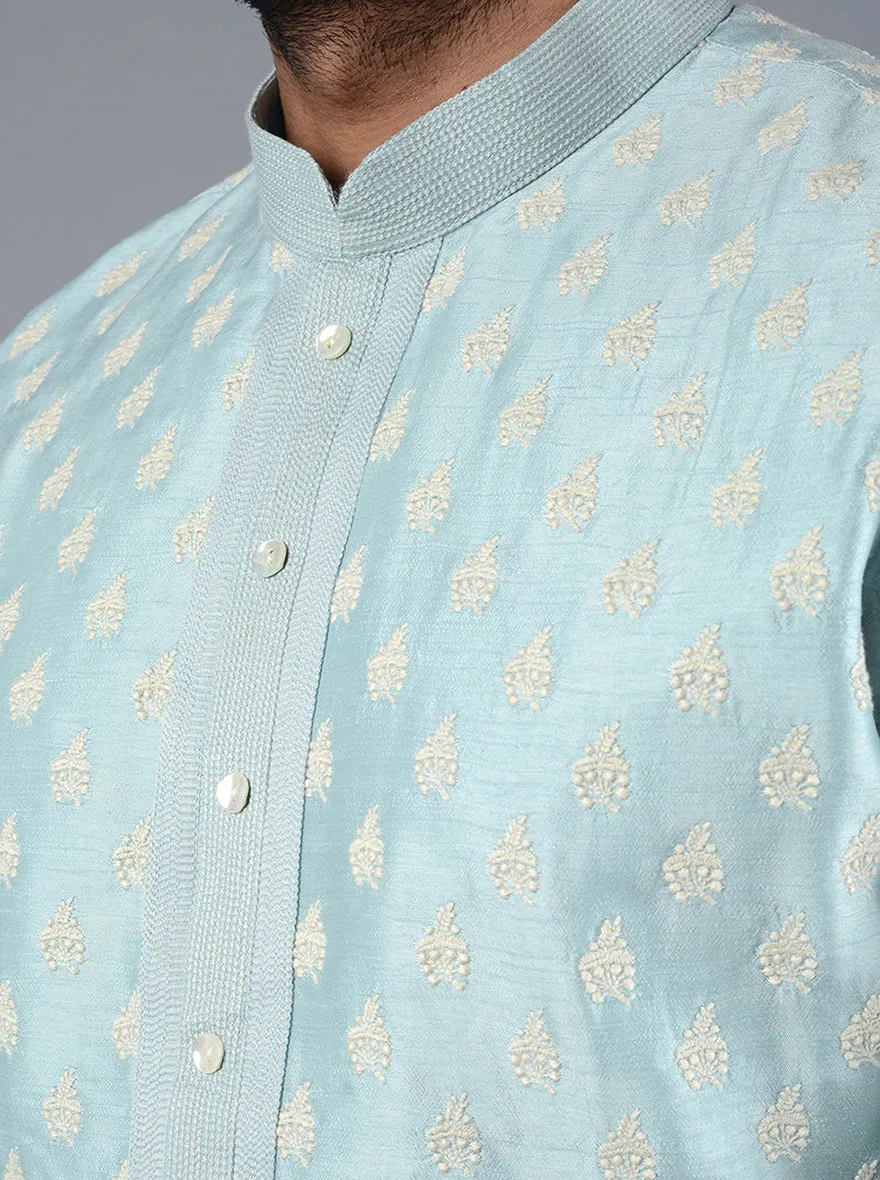 Powder Blue Embroidered Regular Fit Kurta Pajama | Siddhesh Chauhan