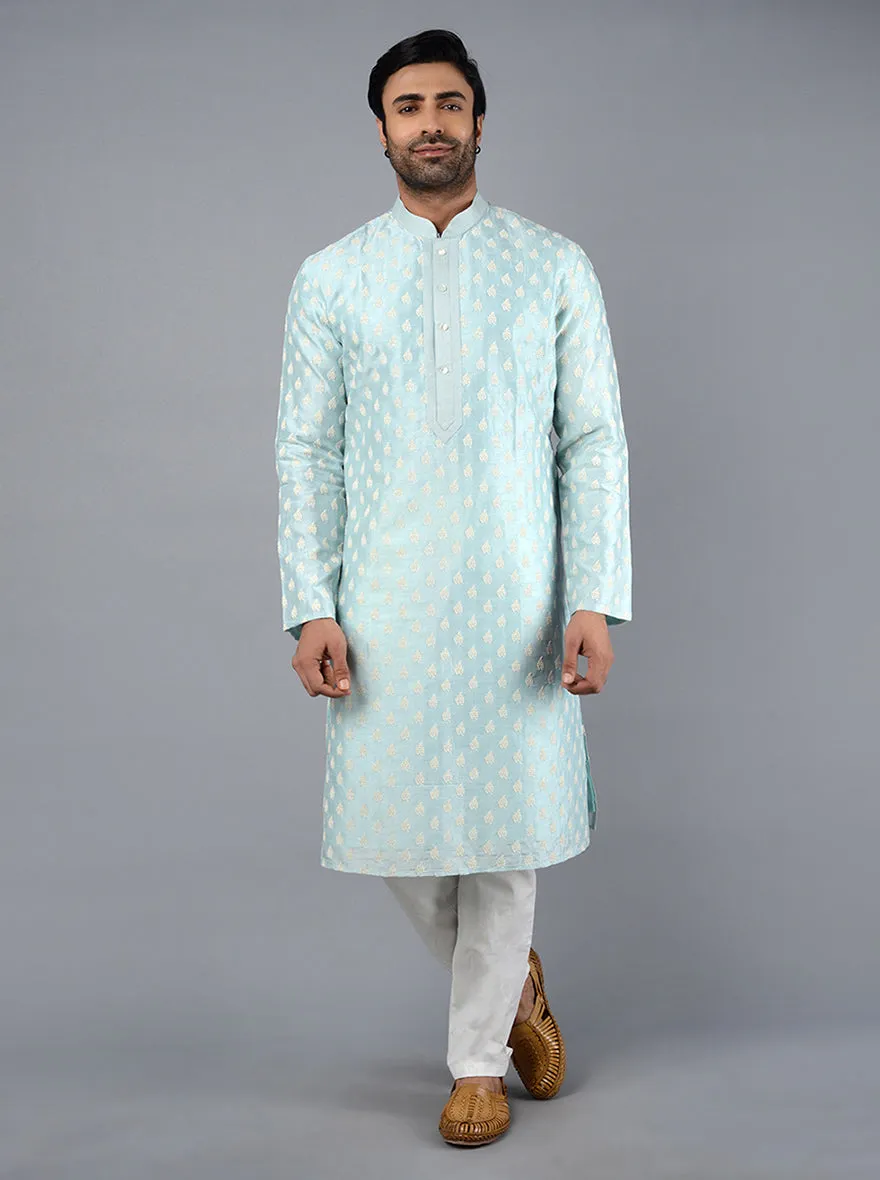 Powder Blue Embroidered Regular Fit Kurta Pajama | Siddhesh Chauhan