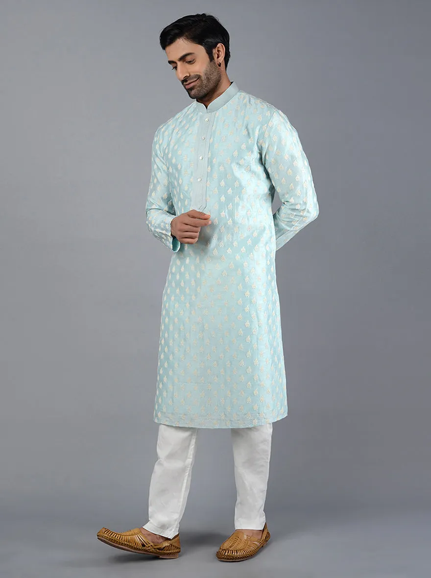Powder Blue Embroidered Regular Fit Kurta Pajama | Siddhesh Chauhan