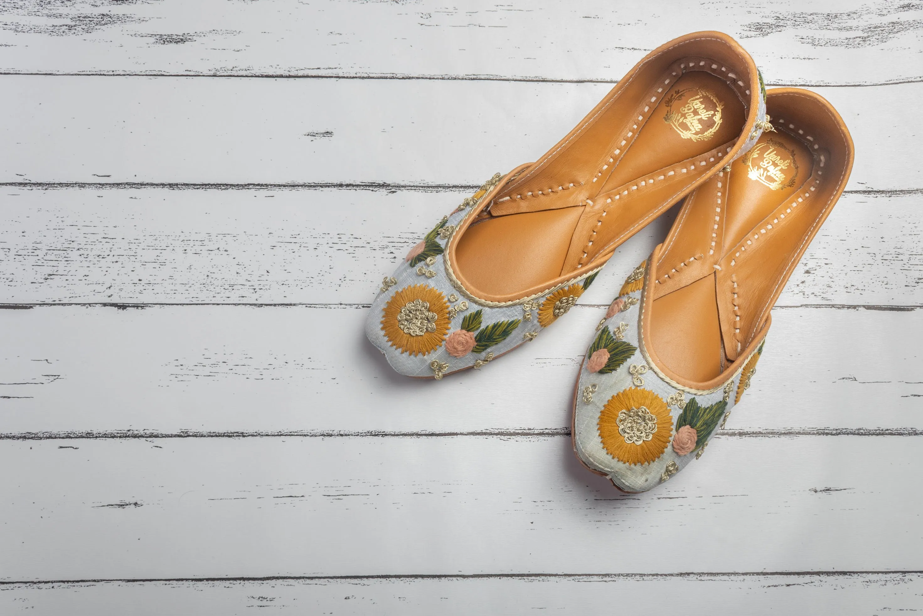 powder blue Hand embroidered Juttis