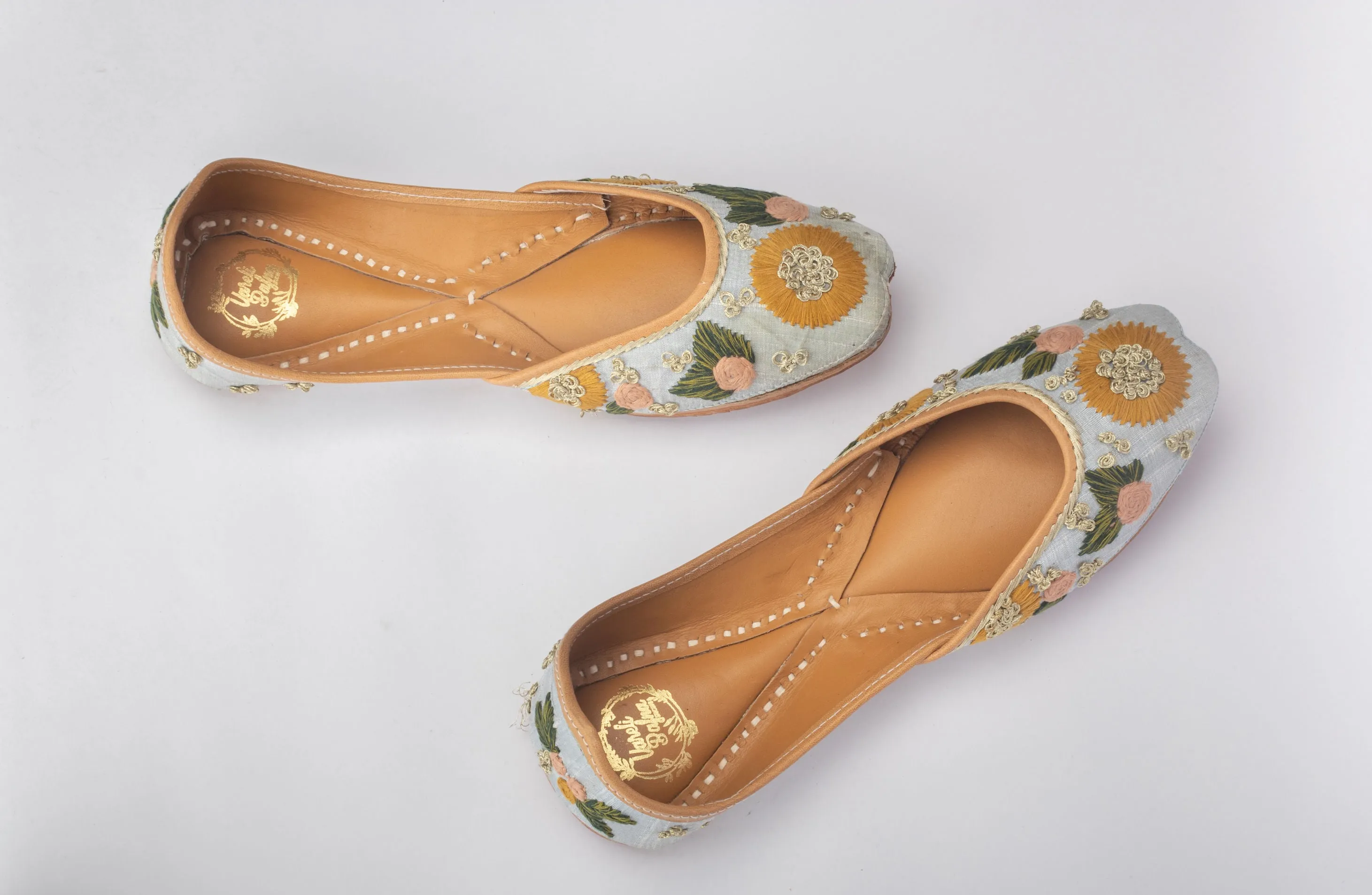 powder blue Hand embroidered Juttis