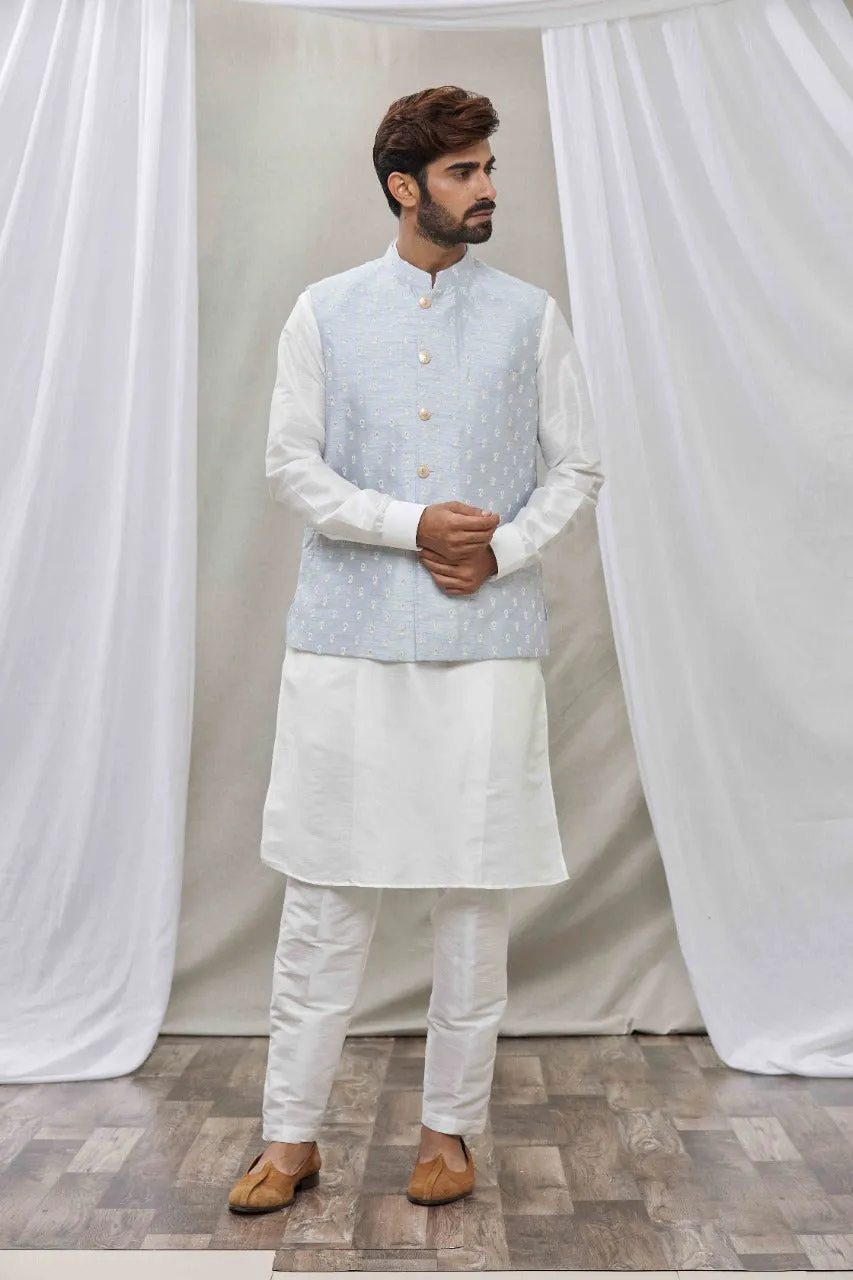 Powder Blue raw silk jacket set