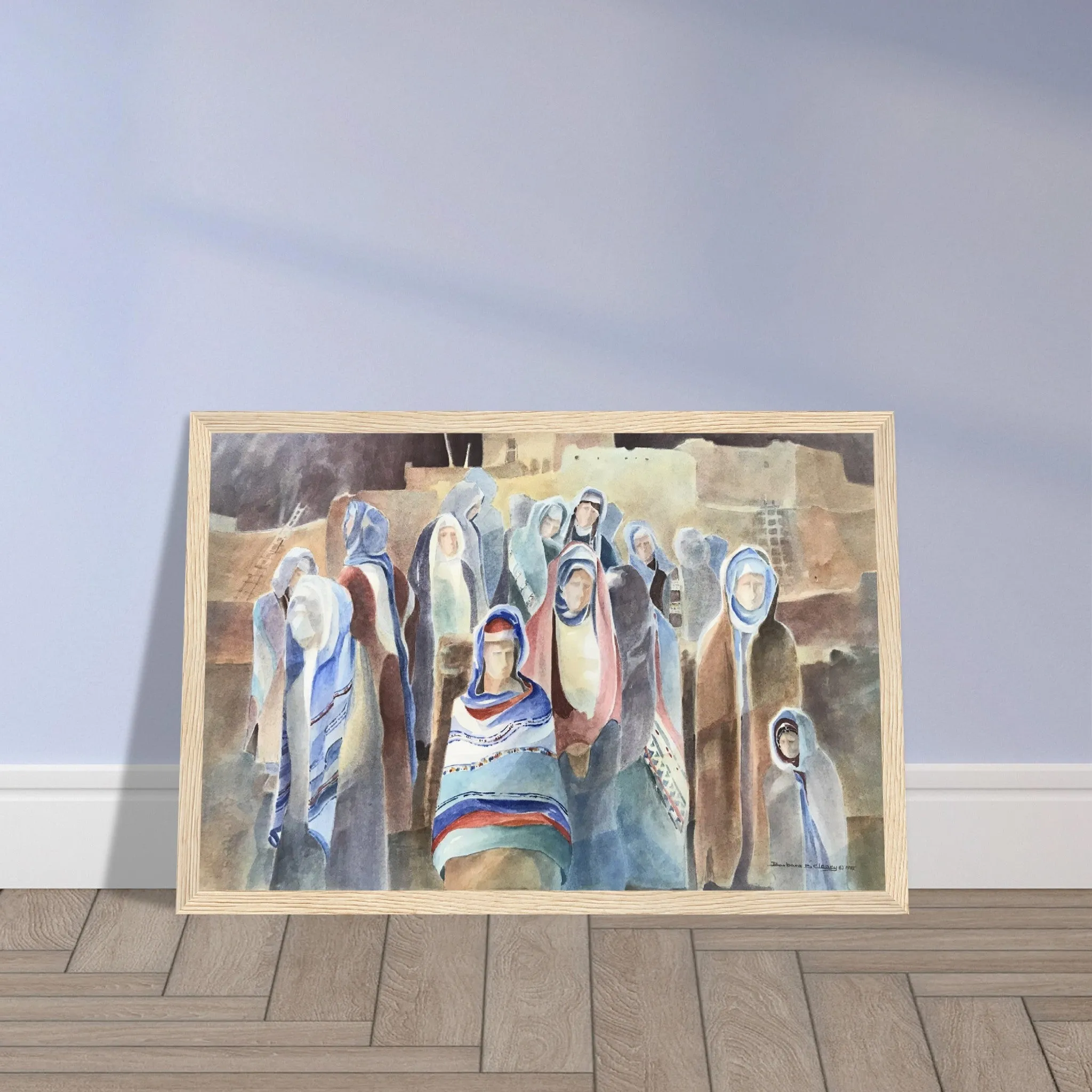 'Pueblo People' Southwestern Watercolor I 12x18 inch Wooden Framed Art Print  I Original Artwork by American Artist Barbara Cleary