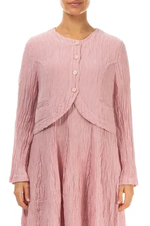 Short Rounded Crinkled Powder Pink Silk Jacket