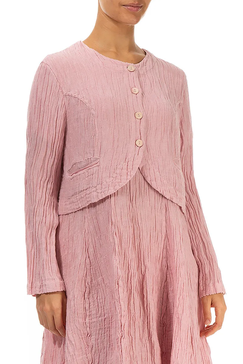 Short Rounded Crinkled Powder Pink Silk Jacket