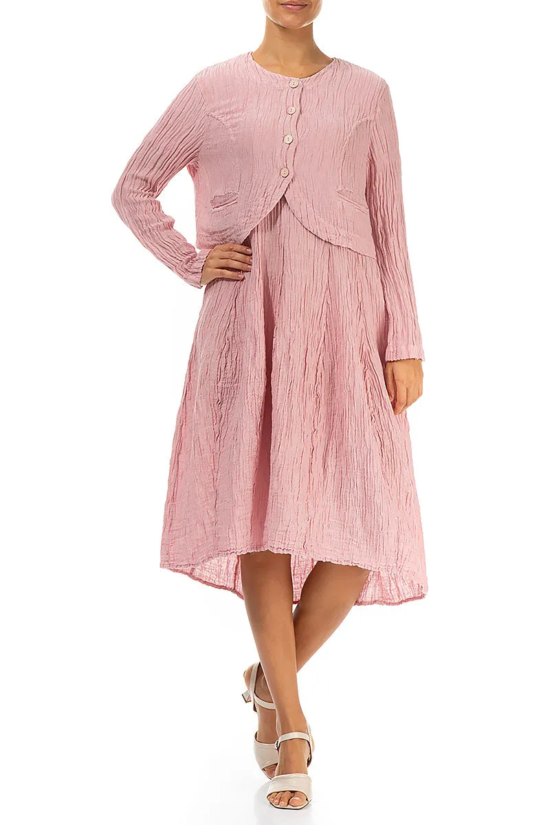 Short Rounded Crinkled Powder Pink Silk Jacket