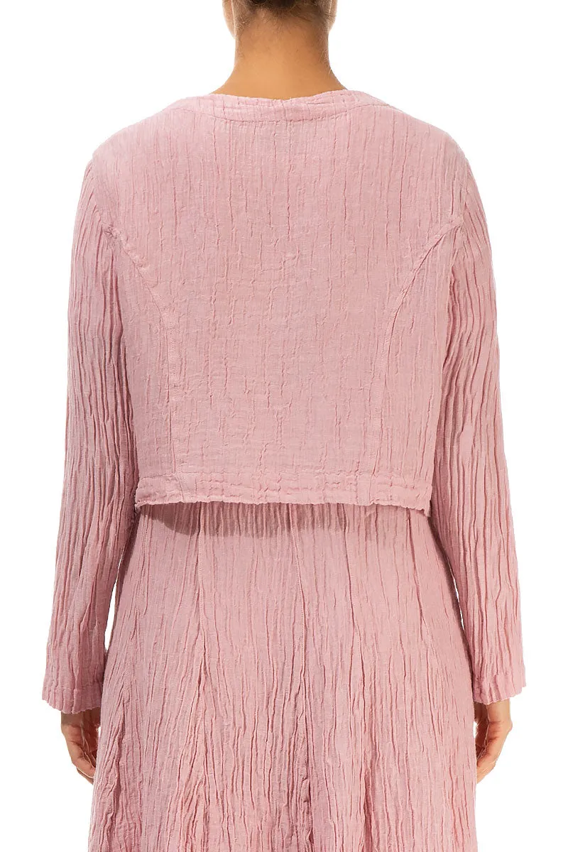 Short Rounded Crinkled Powder Pink Silk Jacket
