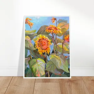'Southwind Sunflowers 2' Floral | 18x24 inch Wooden Framed Art Print | Original Artwork by American Artist Barbara Cleary