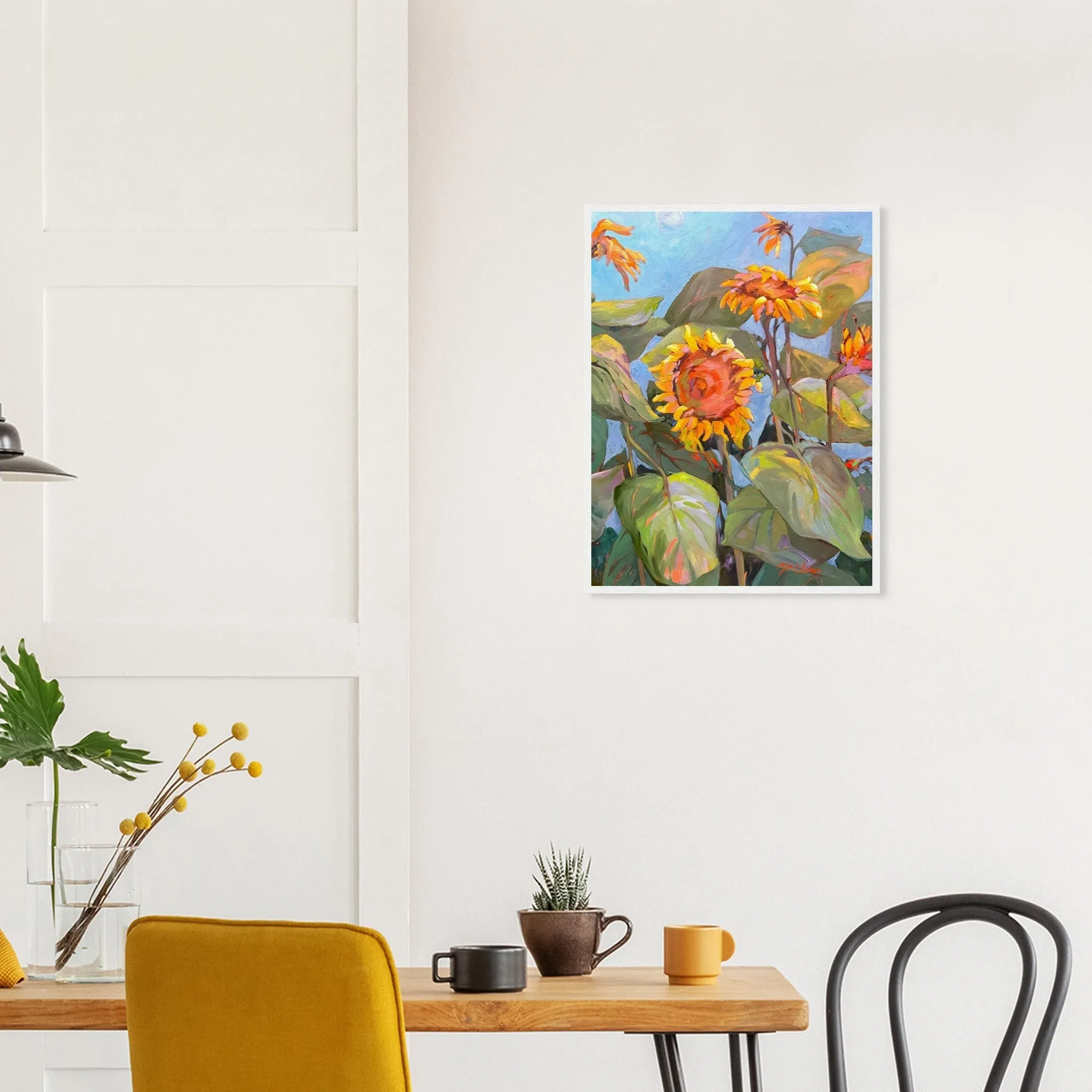 'Southwind Sunflowers 2' Floral | 18x24 inch Wooden Framed Art Print | Original Artwork by American Artist Barbara Cleary