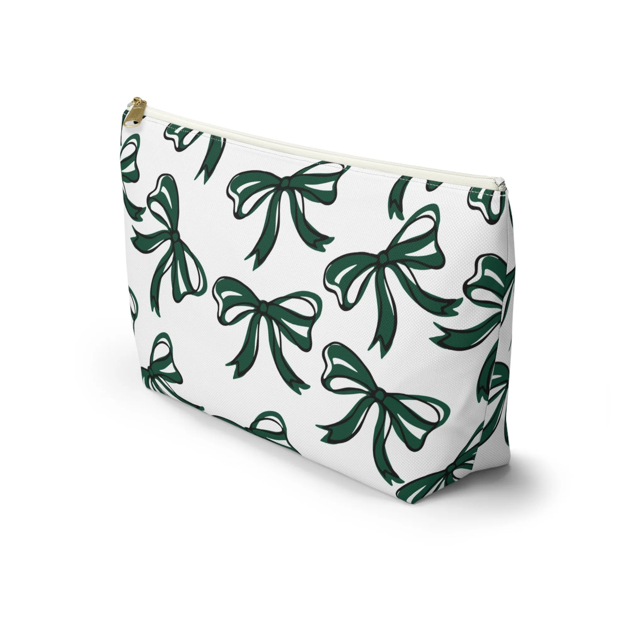 Trendy Bow Makeup Bag - Graduation Gift, Bed Party Gift, Acceptance Gift, College Gift, Michigan State, BING, Green and white, Spartans