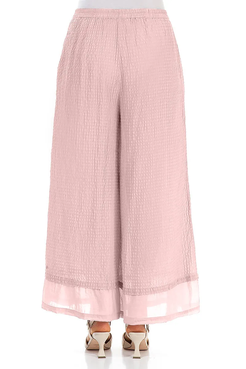 Wide Powder Pink Textured Silk Trousers