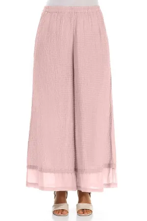Wide Powder Pink Textured Silk Trousers