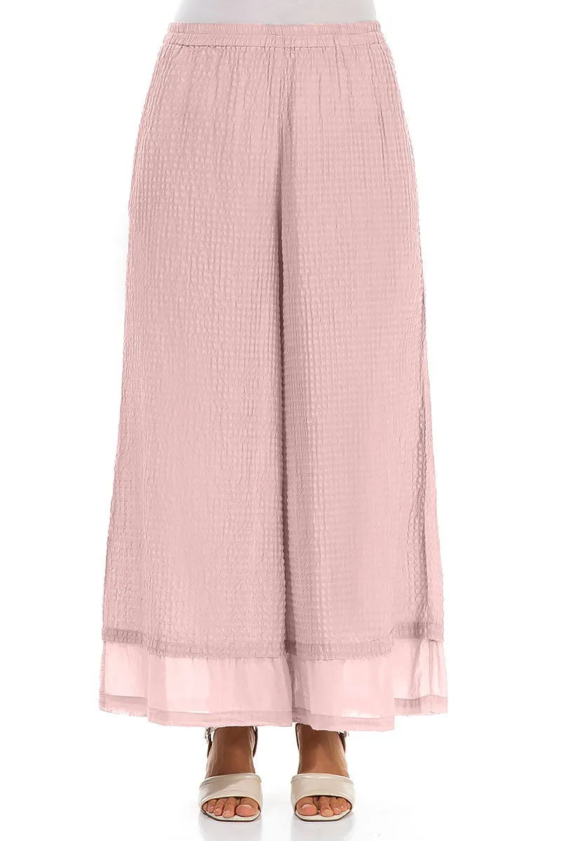 Wide Powder Pink Textured Silk Trousers