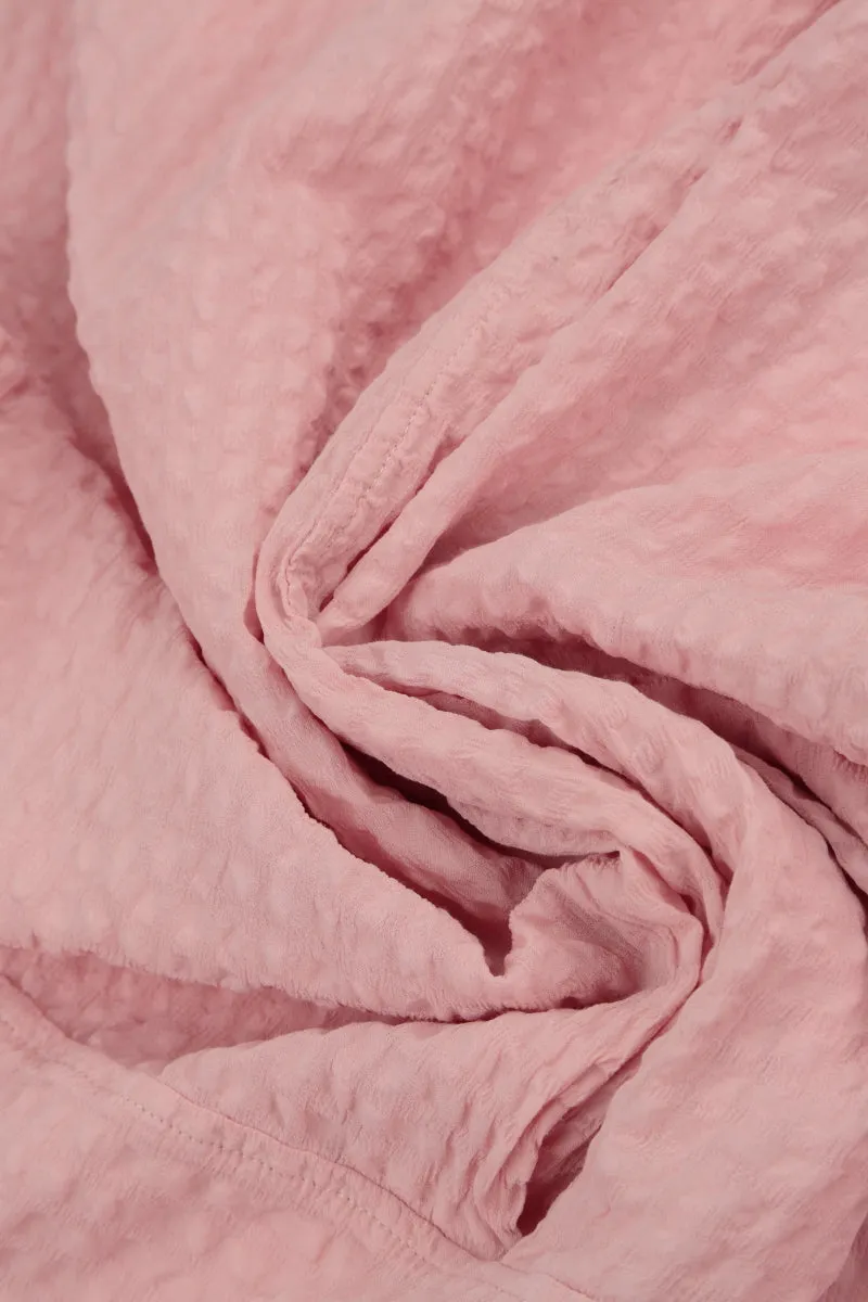 Wide Powder Pink Textured Silk Trousers